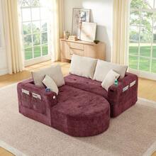 Self-Assembly Cloud Couch L-Shaped Corner Sofa With Heat-Resistant Stainless Steel Cup Holder And Breathable, Durable Linen Upholstery, Including Side Pockets And Clever Armrests. - Rusty Rose - View 4