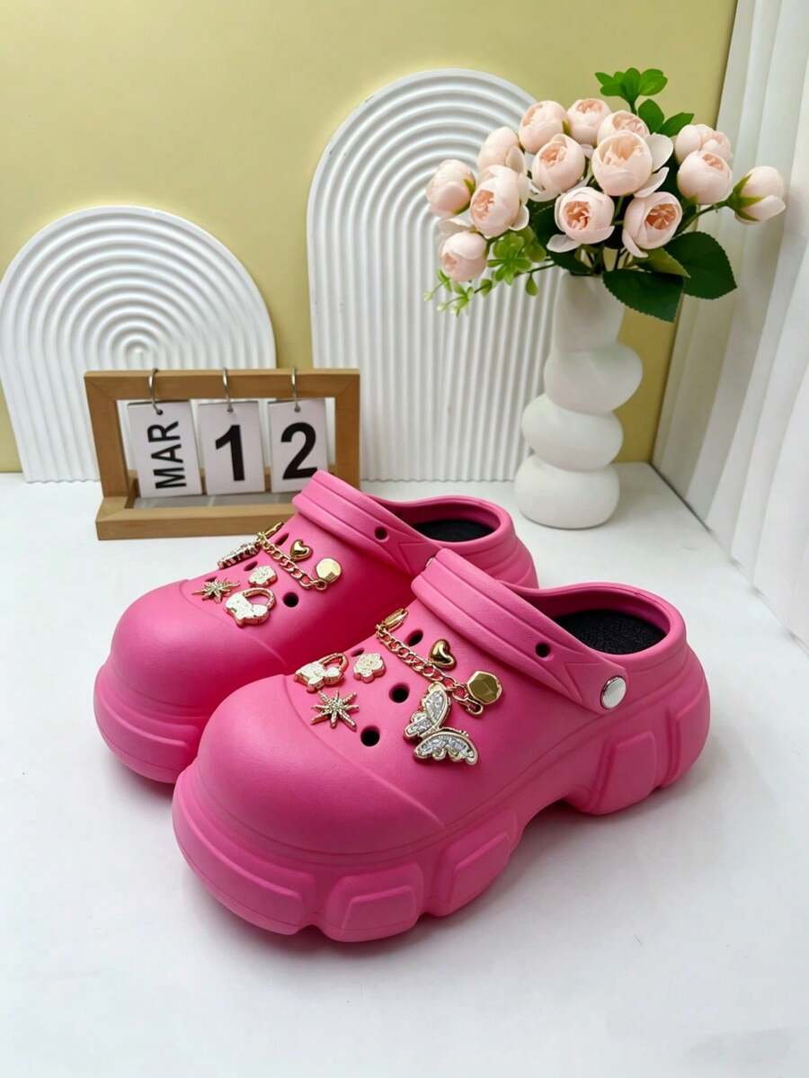 Women's EVA Anti-Slip Soft Thick Sole Sandals With Cartoon Accessories, Suitable For Vacation, Casual Gatherings And All Indoor And Outdoor Occasions, Providing A Fashionable And Comfortable Wearing Experience