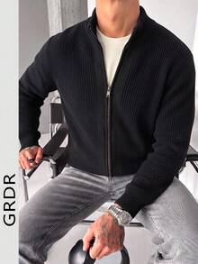 GRDR Men's Crew Neck Long Sleeve Double-Zipper Cardigan Sweater, Versatile For Daily Wear - Black - View 6