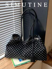 SIMUTINE Fashion Large Capacity Polka Dot Bag For Women, Korean Style Tote Bag Versatile Minimalist Underarm Bag, PU Fabric, Daily Use Bag, Suitable For Shopping, Travel, Shopping, Work, University - Black - View 1