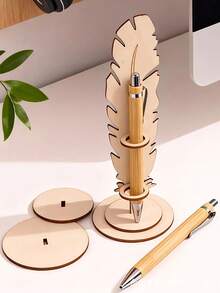 1/2 pièces Porte-stylo vertical en bois en forme de plume, décoration de bureau de style rustique en bois, convient pour la rentrée scolaire, décoration de bureau, cadeau de rentrée scolaire, bureau de chambre, salle d'étude, bureau, cadeau de remise des diplômes, cadeau de vacances - multicolore - Voir 6
