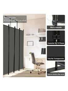 Biombo Separador Portátil Fácil Montaje 4 Paneles Moderno - gris - Ver 8