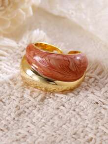 1 buah Cincin Terbuka Enamel Dua Warna untuk Wanita, Cincin Pita Tebal Ganda Berlapis Vintage dengan Desain Tetesan Minyak yang Dapat Diatur, Hadiah Perhiasan yang Dapat Ditumpuk untuk Sehari-hari - cincin yang dipersonalisasi - View 6