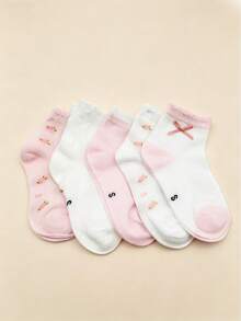 Set de 5 pares de calcetines de malla de alta elasticidad para niñas, calcetines deportivos con ribete floral y puntilla fruncida, primavera/verano, rosado y blanco - Rosa - Ver 8