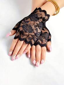Women's Wedding Gloves Half-Finger Design Suitable For Short Dance Performances Highly Decorative Open-Finger, Suitable For Daily Decorative Gloves Fashionable Breathable - A - View 3