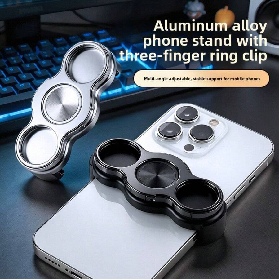 New Phone Stand, 3-Finger Back Clip Ring Holder, Rotatable Foldable Ring Buckle Phone Stand, Desktop Slouchy Stress Relief Phone Holder