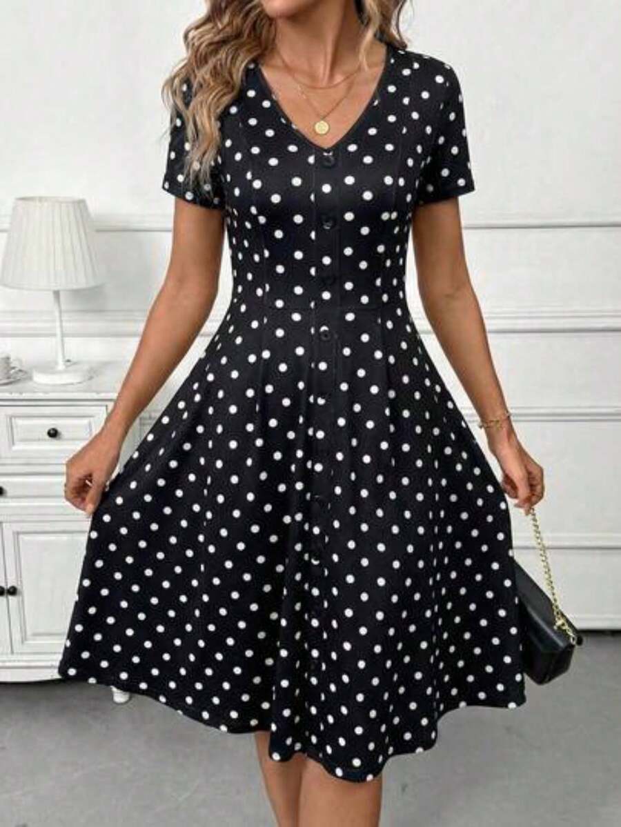 Women Midi Dresses - Black and White - View 1