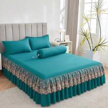 1 pieza Falda de cama elegante de encaje, Cubrecama unicolor suave y antipolvo, para todo el año, tamaño grande, sábana de cama antideslizante (Falda de cama X1, sin funda de almohada), decoración de dormitorio - azul real - Ver 8
