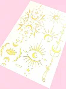 Gold Foil Sheet Bracelet And Moon Pattern Temporary Tattoo Stickers, Suitable For Body Painting Decoration, Perfect For Girls - Gold - View 13