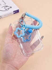 1PC Transparent Acrylic Card Holder, With Spring Cord And Bell Pendant, Creative Card Holder, Suitable For Student ID, Meal Card, Campus Card, And Bank Card Storage, A Stylish Student Study Accessory For Back-To-School Season - Single Piece - View 5