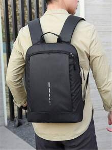 Cross-Border Lightweight Fashion Versatile Student Backpack Minimalist Solid Color Laptop Backpack Exhibition Gift Backpack Expandable Design Premium Feel Backpack Outdoor Casual Travel Sports Commute Men's Backpack - Black - View 1