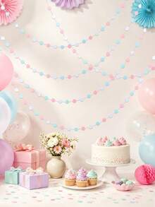 5pcs Pink Blue White Polka Dot Paper Garland, Vertical Hanging Round Dot Tassel Backdrop, Gender Reveal Baby Shower Birthday Party Decoration, Ceiling Wall Arch Round Paper String Banner, Bohemian Macaron Color Polka Dot Garland Newborn Party Supplies - Multicolor - View 10