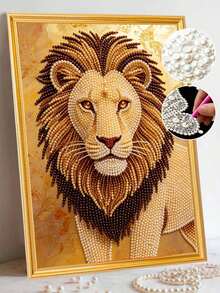 2D Flachdruck Neues Perlenbild Majestätischer Löwe Rahmenlos DIY Handgefertigt Klebende Diamanten Kreatives Diamantmalerei Set Mit Perlen, Geeignet Für Schlafzimmerdekoration, Wohnzimmer Hängende Gemälde, Raumdekoration, Kunstwerk - A - Übersicht 3
