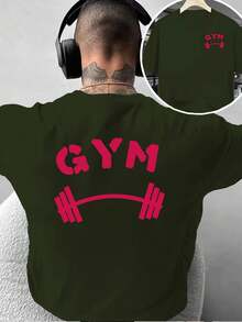 Camiseta de moda para hombre con diseño estampado a doble cara, camiseta con estampado de barra de gimnasio, estilo fitness, versátil para deportes, adecuada para uso diario casual en casa o - Negro - Ver 9