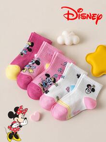 Disney 10/5/1雙正版迪士尼襪子，趣味個性化卡通可愛多色提花迪士尼系列條紋字母蝴蝶結圖案兒童襪，中筒襪，運動襪，四季皆宜，歐美尺寸，舒適透氣耐穿，色彩豐富，適合日常穿著，優質面料，不悶腳 - 彩色 - 查看 3