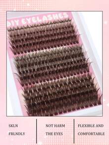 280 Clusters Brown D Curl 60D+80D+100D Mixed Size Large Capacity Segmented Fluffy Soft Lightweight Faux Mink Fur DIY Caramel Color Dense Colorful Eyelashes - 查看 7