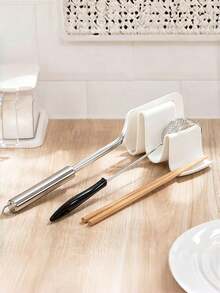 1pc PP Material Spoon Rest, Creative Wave Design Kitchen Countertop Spoon Holder - White - View 10