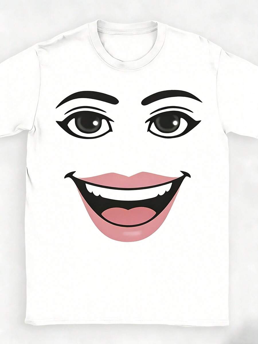 Round Neck Short Sleeve Clothing Summer Novelty Harajuku Streetwear Robot Robloxs Woman Face Game Tshirt Aesthetic Clothes - 白色5 - 查看 1