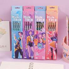 12pcs K-Pop High Quality Graphite Pencil Set, Cute Cartoon Character Print Exam Pencils, Aesthetic Smooth Writing Pencils, Suitable For Homework And Office Documents - Multicolor - View 7