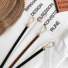 Women's PU Leather Thin Belt, Versatile Decorative Knot Belt, Fashionable Black Belt For Dresses, Sweaters And Skirts That Enhances The Waist. - 駝色 - 查看 4