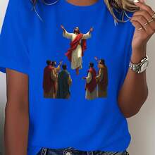 Cómoda camiseta de mujer de color sólido, con un diseño de escena religiosa en relieve. - Blanco - Ver 7
