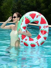 1 Set de flotador inflable para piscina, funda impermeable para teléfono y bomba de aire, aro inflable de PVC de 60-100cm, flotadores de brazo inflables unisex, incluye estilo de dona verde, rosa, chocolate, estilo de sandía, adecuado para adultos, adolescentes, fiesta en la playa, piscina, playa, vacaciones de verano, flotador de ocio para piscina - Múltiples estilos - Ver 4