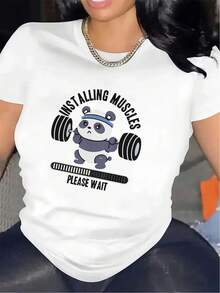 Women's Y2K Style T-Shirt, Made Of Pure Cotton, Perfect For Summer Vacation, Featuring A Cute Panda Print. | Ideal For The Gym Or Home, Lightweight And Durable, With A Comfortable Fit. - 黑色 - 查看 8