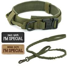 Set di collare e guinzaglio tattico per cani con 2 toppe in , collare tattico da esterno con maniglia, guinzaglio tattico regolabile per addestramento, collare militare per cani, adatto per cani di taglia media e grande - Multicolore - Visualizzare 12