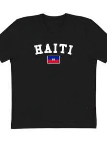 Haiti T Shirt, Adult Unisex Haiti Shirt, Black Haiti Graphic Tee, Soccer Jersey Style TShirt, Haiti Soccer, Gift For Him Unisex - Black - View 1
