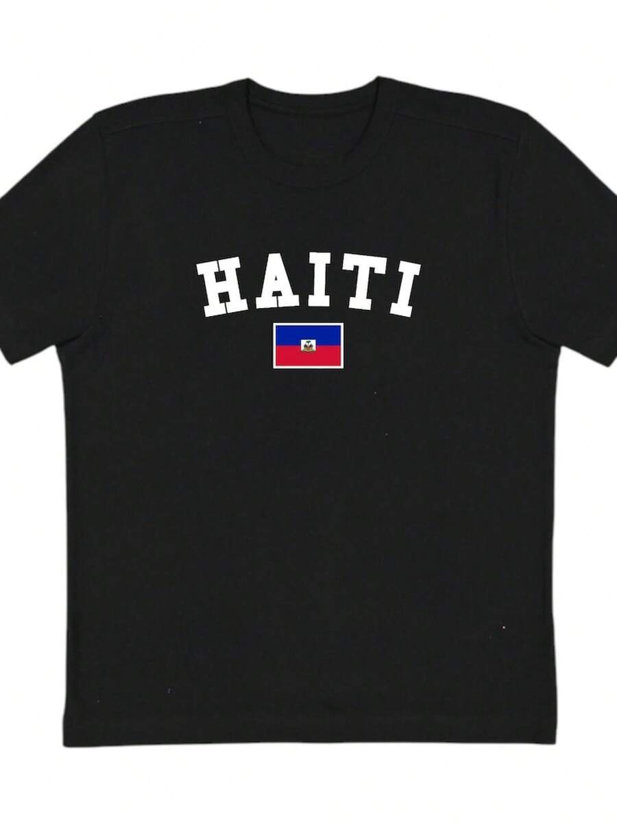 Haiti T Shirt, Adult Unisex Haiti Shirt, Black Haiti Graphic Tee, Soccer Jersey Style TShirt, Haiti Soccer, Gift For Him Unisex - Black - View 1