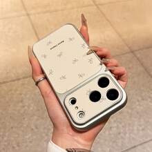 1pc Silver Gray Bow English Pattern Full Coverage Lens Protection Anti-Drop Anti-Collision Personalized Phone Case Compatible With IPhone 16 Pro Max 17/16/15/14 Plus/13/12/11 Air Protective Case - Multicolor - View 4