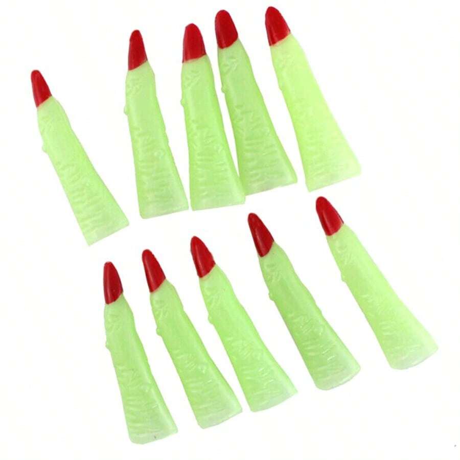 10pcs/1set Kuku Palsu Bercahaya Halloween Bentuk Cakar Jari Penyihir, Perlengkapan Seni Kuku Pesta Zombie, Cocok untuk Riasan Cosplay - MultiWarna - View 1