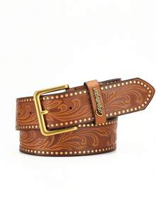 1pc Bohemian Style Vintage Buckle PU Leather Embossed Belt, Unisex For Men And Women, Suitable For Daily Casual Wear (Includes 1pc Hole Punch Nail) - BH1159 - View 4