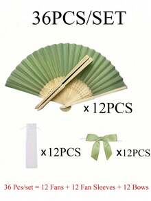 1/3/9/10/12/15/30/36/48/60件夏季綠色系列婚禮禮物扇子組，女士折疊扇，綠色蝴蝶結，透明沙袋，婚禮派對裝飾。適用於新娘禮物派對、生日派對小禮物、伴娘團體拍照道具、夏季扇子、活動派對用品、多件派對禮物袋 - 彩色 - 查看 18