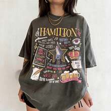 Camiseta cómoda con cita del musical Vintage Hamilton, camiseta con frase revolucionaria inspirada en Lin-Manuel Miranda, camisetas de musicales estadounidenses para el verano. - Negro - Ver 1