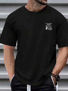 Perforadora inalámbrica, redefiniendo todo: nueva camiseta de cuello redondo para hombre con estampado a doble cara, estilo casual deportivo, moda moderna, corte holgado, camiseta de manga c - Negro - Ver 2