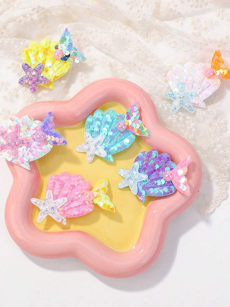 1/2/6pcs Star Pearl Mermaid Tail Hair Clips, Sequin Colorful Handmade Hair Clips For Daily Wear, Holiday Party - Multicolor - View 1