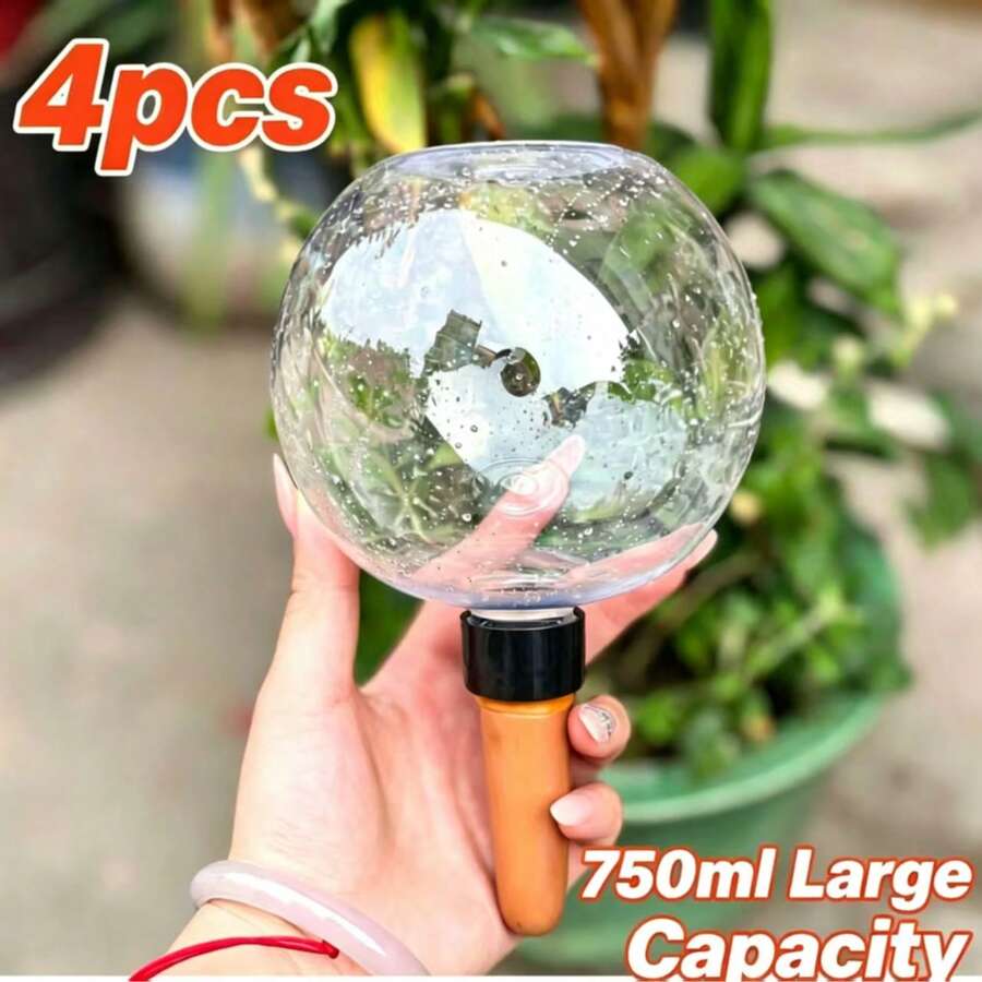4件組 750ml 超大容量透明圓形自動澆水裝置,家用自動滴灌澆水器,多肉植物澆水裝置,懶人澆水裝置,盆栽植物自動滴灌裝置,可澆水約6天 - 大圓球 - 查看 1