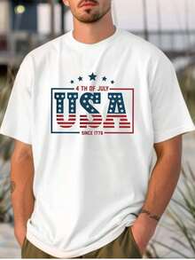 Camiseta blanca lisa para hombre: diseño patriótico 4 de abril, EE. UU. desde 1776 - Blanco - Ver 1
