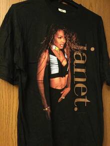 Janet 1993 Unisex Black Graphic Print T-Shirt - Vintage 220gsm Music Tour T-Shirt With Iconic Pose And Autograph Print, Casual Crew Neck. Size S - 黑色 - 查看 1