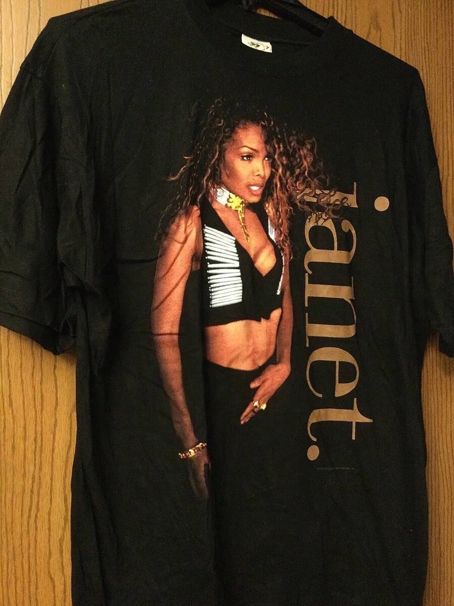 Janet 1993 Unisex Black Graphic Print T-Shirt - Vintage 220gsm Music Tour T-Shirt With Iconic Pose And Autograph Print, Casual Crew Neck. Size S - 黑色 - 查看 1