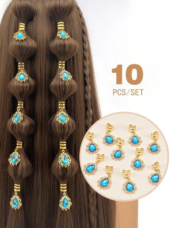 10pcs/Set Women's Multicolor Alloy Rhinestone Inlaid Hollow Pendant, DIY Jewelry Accessories, Hair Clip Decoration,Hair Slide