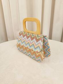 Women's Straw & Velvet Evening Bag With Chain Strap, Suitable For Beach And Formal Parties - Green - View 8