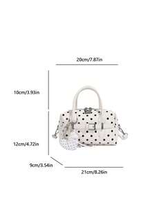 Low Tea 1pc Colorblock PU Fabric Handbag Women's Retro Fashion Square Handbag Top Dual Handle Design Zipper Closure Detachable Adjustable Shoulder Strap Shoulder Crossbody Hand Carry Suitable For Commuting, Outdoor, Travel, Outing (With Pendant) - White - View 3