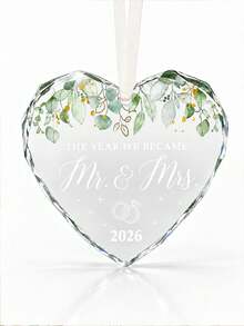 Gift Box Transparent Crystal Glass Ornament, Mr&Mrs Wedding Keepsake Pendant, Newlywed Couple Christmas Tree Hanging Decor, Valentine's Day Gift, Bridal Shower Party Favor, Anniversary And Mother's Day Newlywed Couple Gift - Heart-shaped Pendant Set - View 8