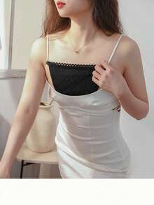 1pc Women's Black Diamond Double Layer Lace Breathable Fashion Bra Fake Collar, Suitable For Daily Wear - Black - View 4