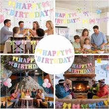 1Set Decoración de Fiesta de Cumpleaños Colorida, Pancarta de Feliz Cumpleaños, Decoración de Cuerda de Papel Colorida, Suministros para Fiestas - Multicolor - Ver 11