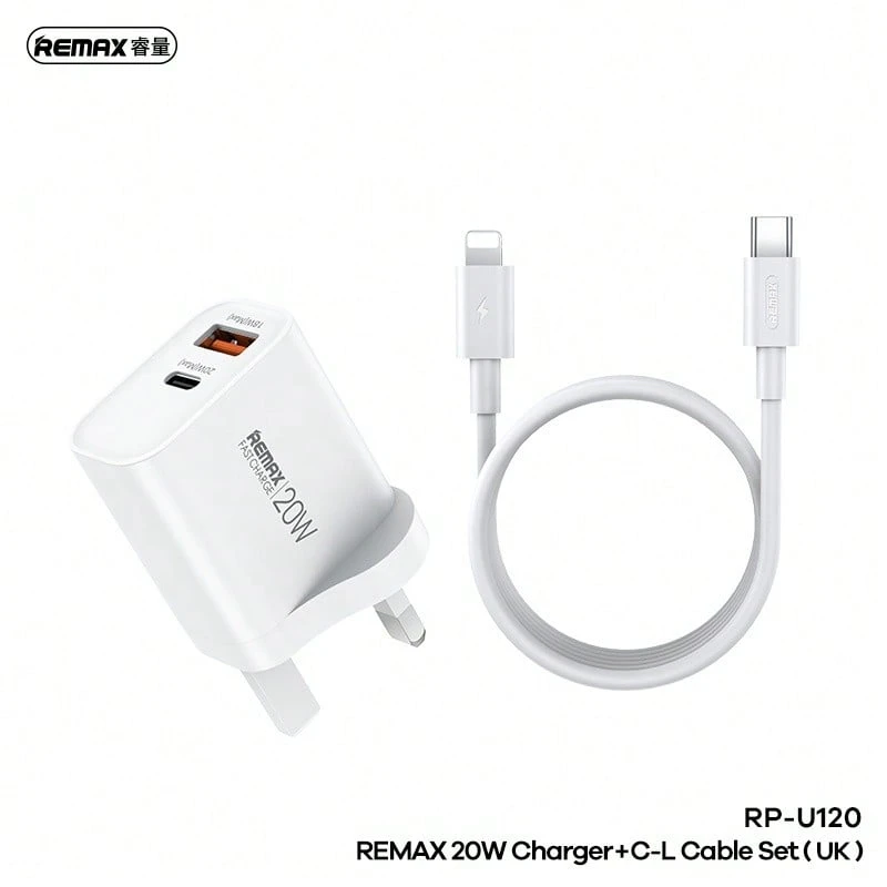 REMAX 20W A+C Charger+C-L Cable Set RP-U120 - White - View 1
