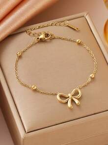 VJS Pulsera y tobillera de acero inoxidable 304, cadena de lazo 3D de moda exquisita, joyería elegante y linda para mujer, adecuada para uso diario y como regalo - Amarillo Oro - Ver 6