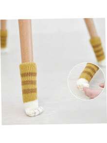 4pcs/Set Fundas para patas de silla con forma de pata de gato lindas, protectores de manija de puerta de lana tejida, calcetines para patas de silla antideslizantes resistentes al desgaste y silenciosos engrosados - A - Ver 3